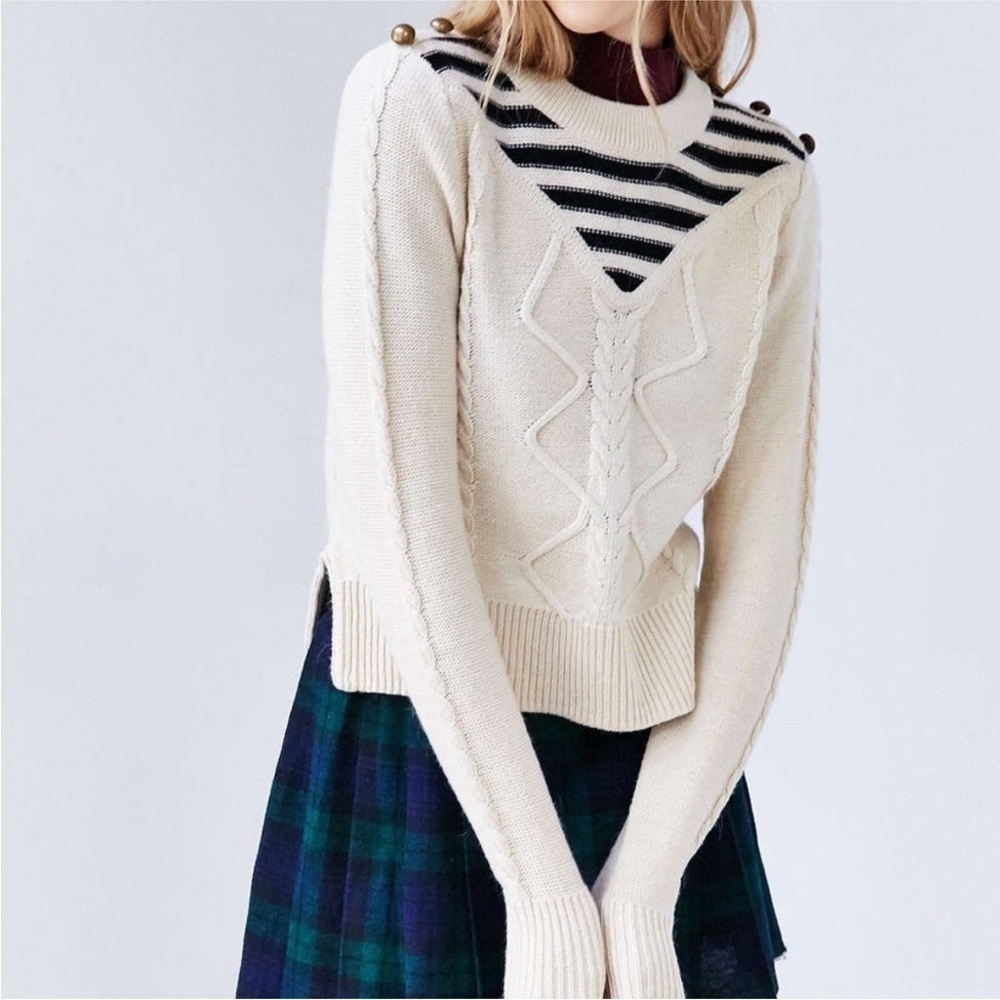 Alice & UO NWT Gitane Crewneck Cable Button Stripes Cotton Blend Knit Sweater S